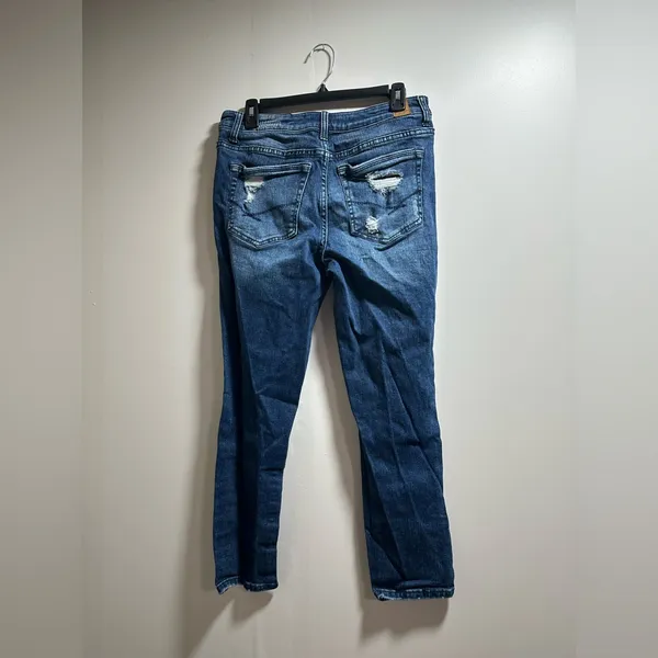 BKE Cropped Jeans in Deep Blue with Ripped Accents - Image 2