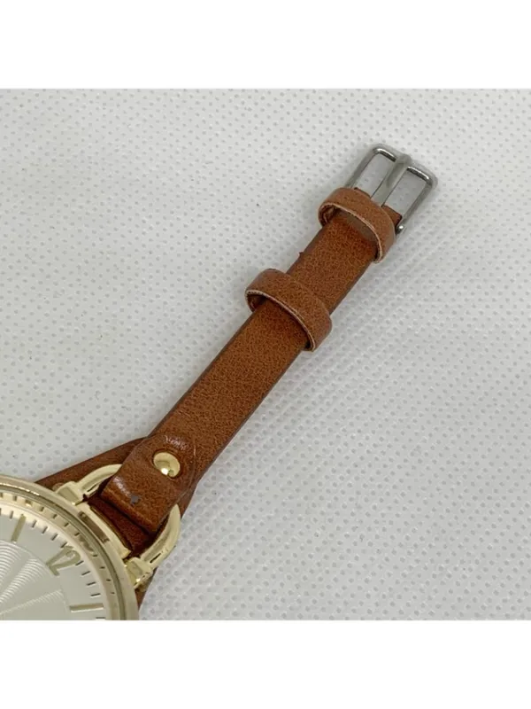 Women’s quartz analog watch gold tone 32mm round case brown leather band - Image 3
