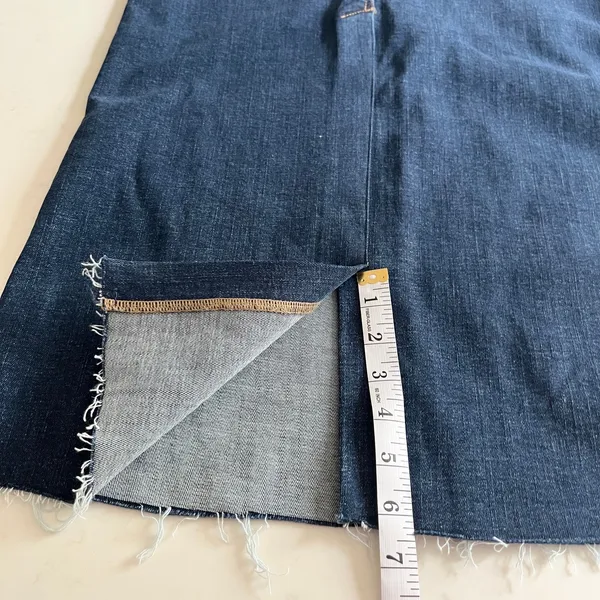Zara Women’s Stretch Denim Maxi Skirt Blue Dark Wash Raw Hem Size S - Image 9