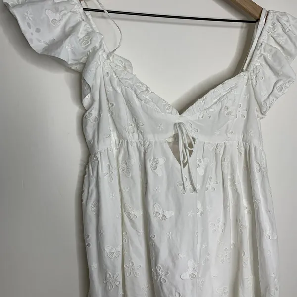 For Love & Lemons Weston Mini Dress in White Eyelet Womens Large - Image 9