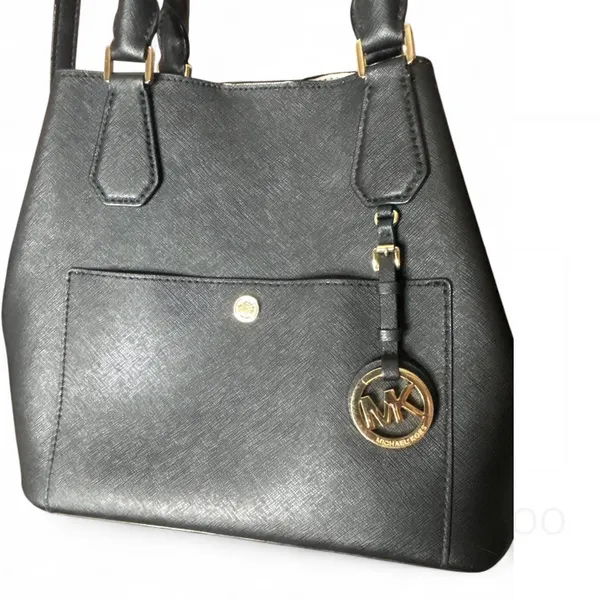 Michael Kors Saffiano Leather Greenwich Grab Bag Satchel Purse-long strap black - Image 2