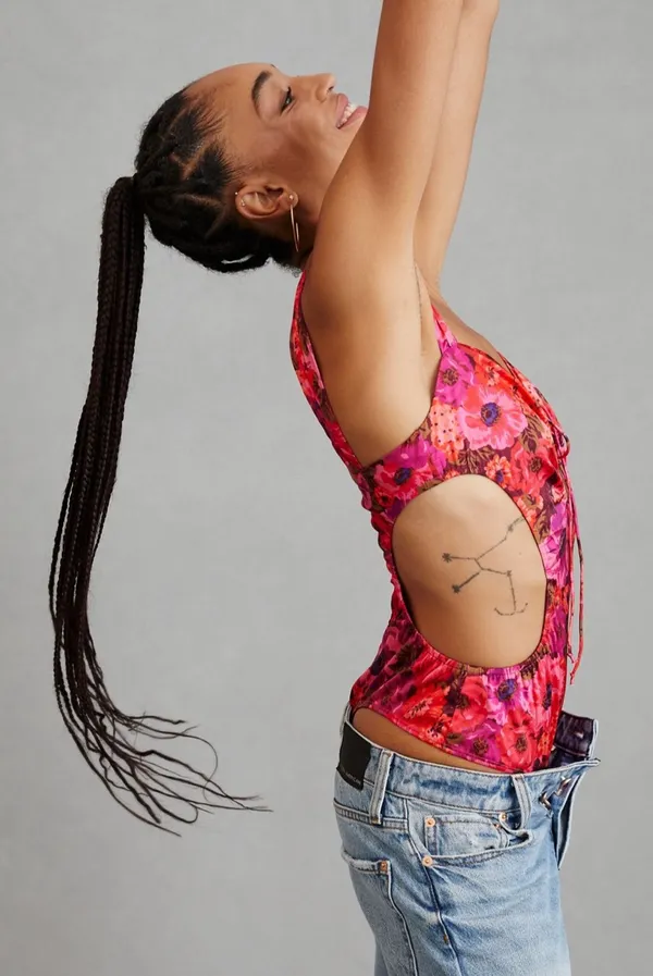 For Love & Lemons Pink floral patterned bodysuit - Image 2