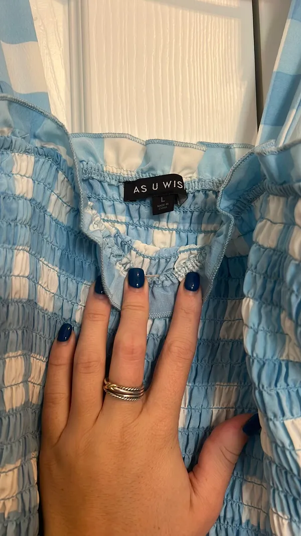 Plaid Dress With Bow Shoulders Blue Size L - Image 2