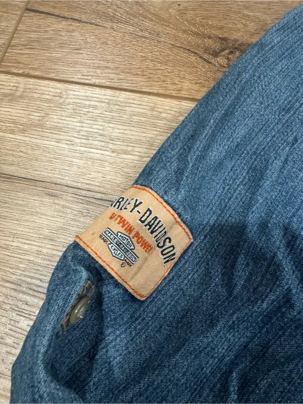 HARLEY DAVIDSON 100% Cotton Vintage 2005 Y2k Western Denim Button-up | Sz Small - Image 3