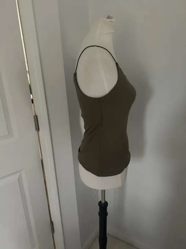 Women's Army Green Ribbed Spaghetti Strap Cami Tank Top - Image 2
