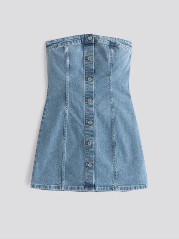 Abercrombie Strapless Denim Button-Front Dress - Image 2