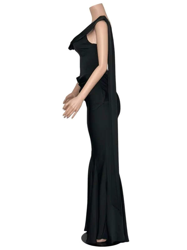 LEAU Celine Corset Drape Satin Gown, Black,Small - Image 5