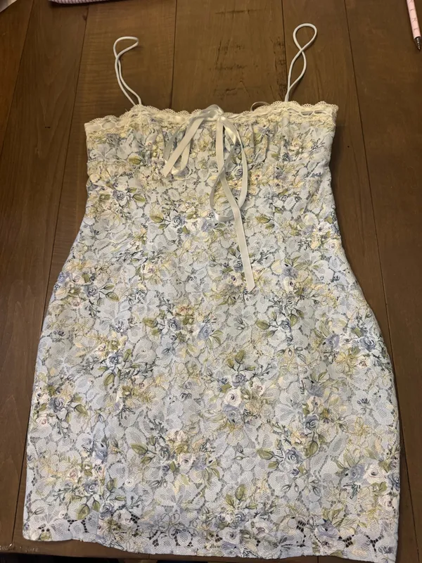 For Love & Lemons Small $198 Claire Lace Floral Mini Dress Lace Ribbon Bow - Image 3