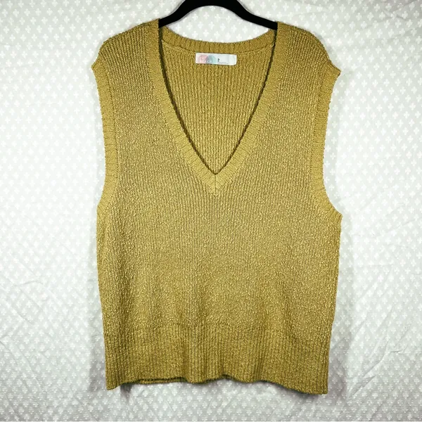 Free People Beach Green Yellow Knit Penny V Neck Sweater‎ Vest - Image 2