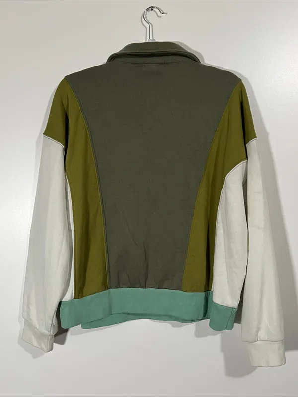 Retro Henley Sweatshirt with Collar Size XL Green Colorblock - Image 2