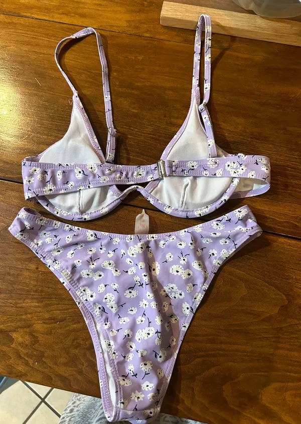 SheIn , Purple and Black Flowered Bikini - Image 2