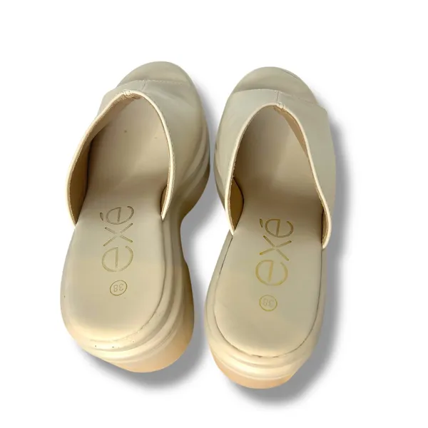 EXE TM 403 Wedge‎ Heel Platform Sandals Beige Size 38 Slip On Open Toe Chunky - Image 7