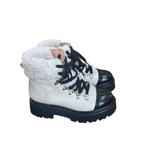Steve Madden Reyen lace-up lug-sole hiker boots in bone leather 8.5 - Image 2