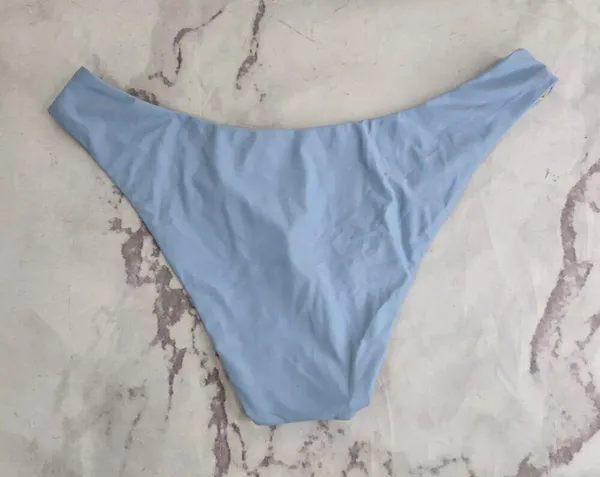 J Crew Curved Waist Cheeky Bikini Bottoms in Mist Blue Size L New - Image 4