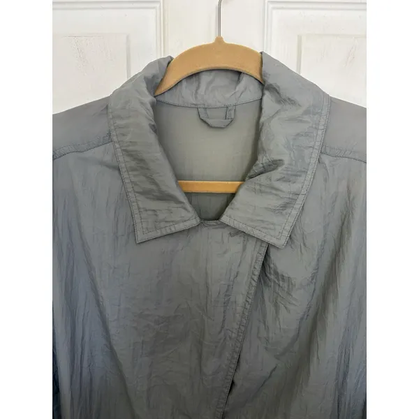 Vtg 90s Grey Nylon Duster Coat Women’s Oversized M Dolman Sleeve Pockets - Image 4