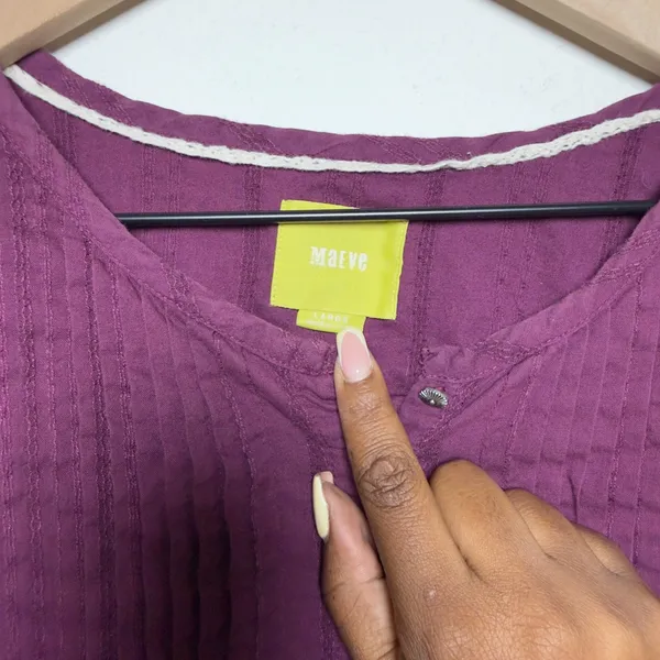 Anthropologie Maeve Women 100% Cotton Blouse L Purple Gelise Pintuck Military - Image 5