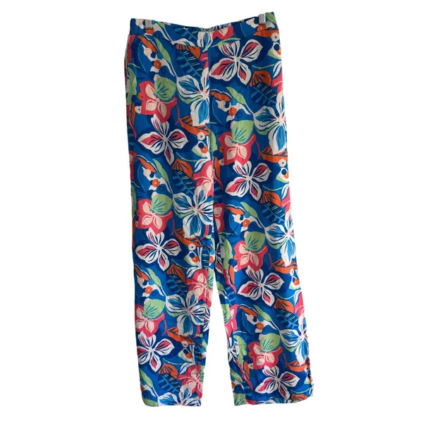 Sincerely Jules Tropical Floral Linen Blend‎ Wide Leg Pants Blue Pink Medium NWT - Image 11