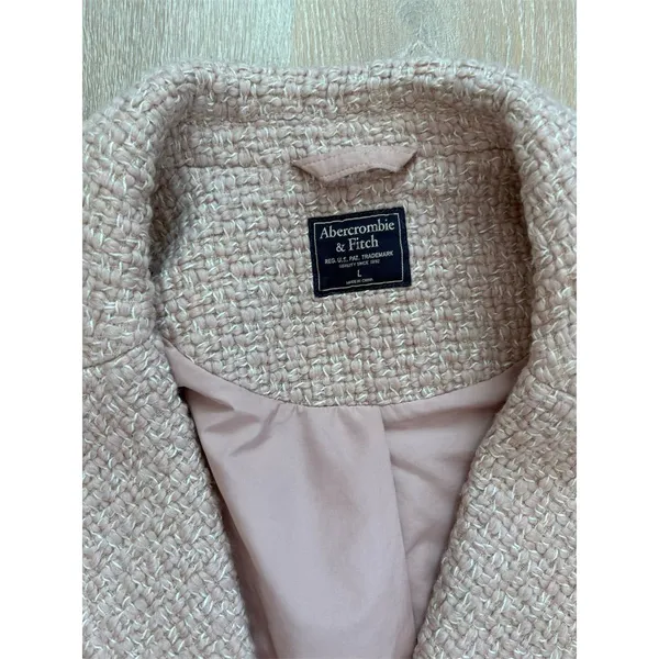 Abercrombie & Fitch Women's Pink Tweed Wool Blend Overcoat Size L‎ - Image 3