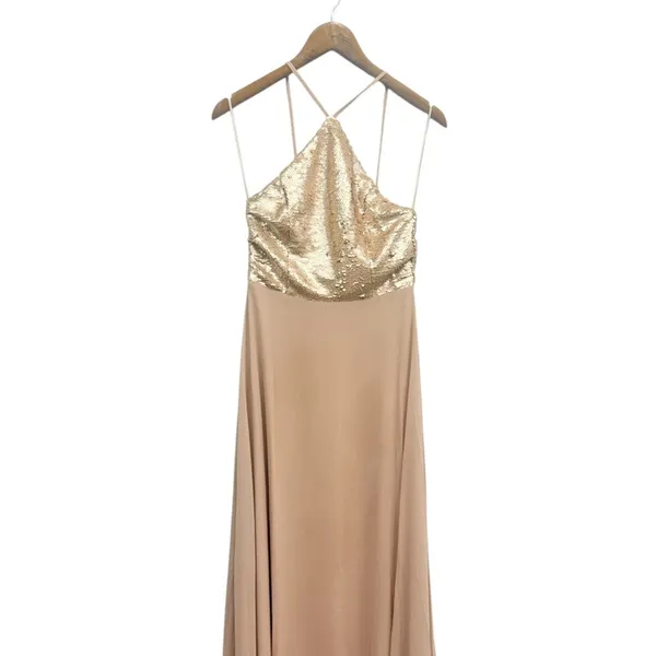 Lulus The Best Part Matte Gold Sequin Maxi Dress size Medium NWT - Image 6
