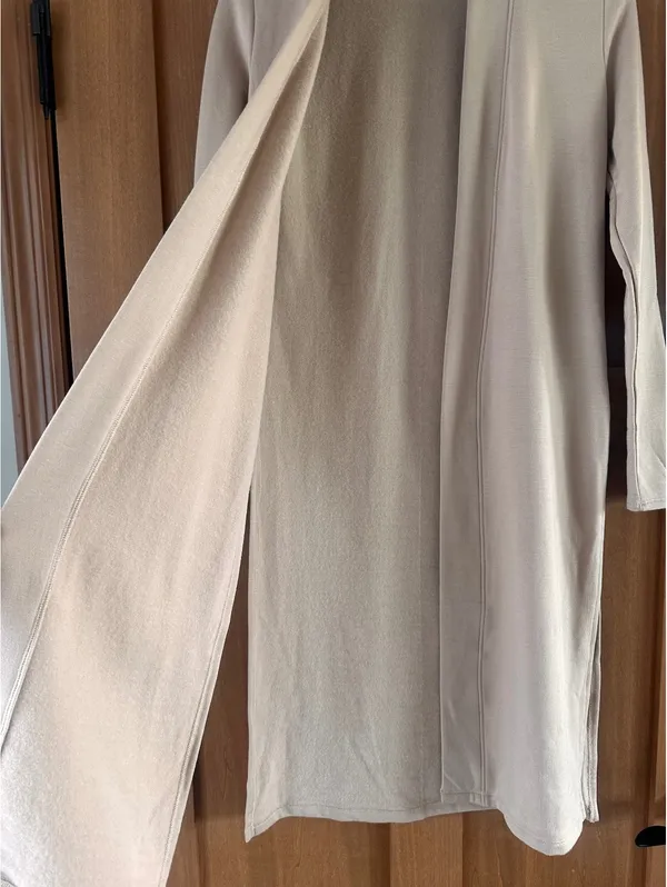 Beyond Yoga High Slits Fleece Long Duster Cardigan Sweater Beige Women’s XS - Image 12