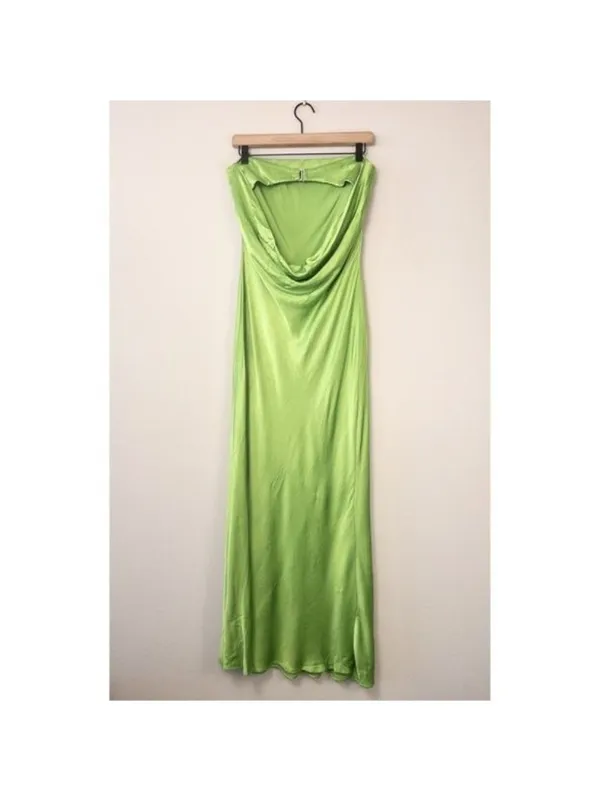 Bec + Bridge Moon Dance Strapless Dress 10 Sweet Pea Green Satin Cutout Draped - Image 10