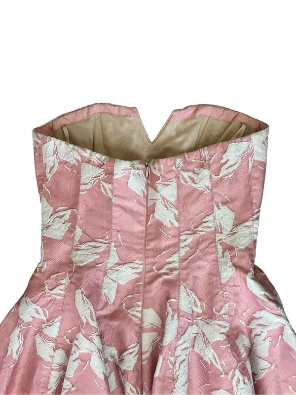 Halston Heritage Women’s Vie En Rose Strapless Pink White Floral Jacquard Dress - Image 7