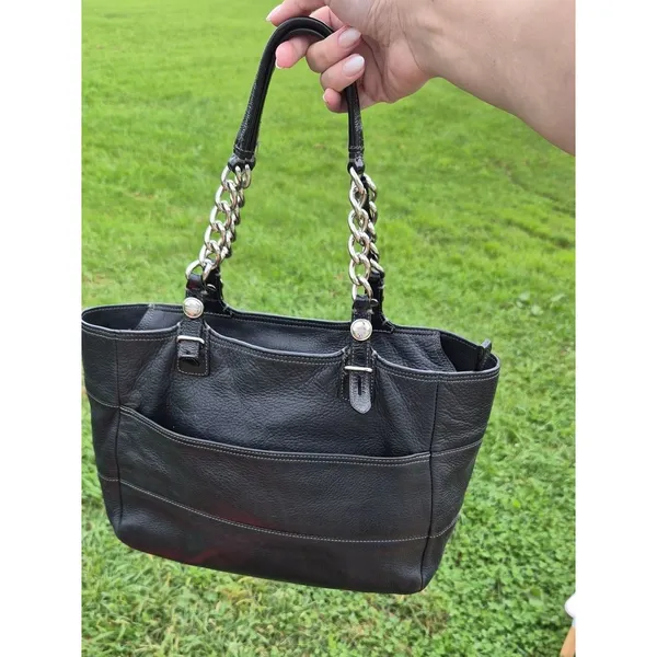 Coach Madison Tribeca East West Black Pebbled Leather Chain Purse Shoulder Bag - Image 4