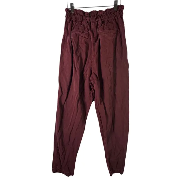Free People Womens Paperbag Jogger Pants Burgundy‎ Drawstring Cotton XS Boho - Image 2