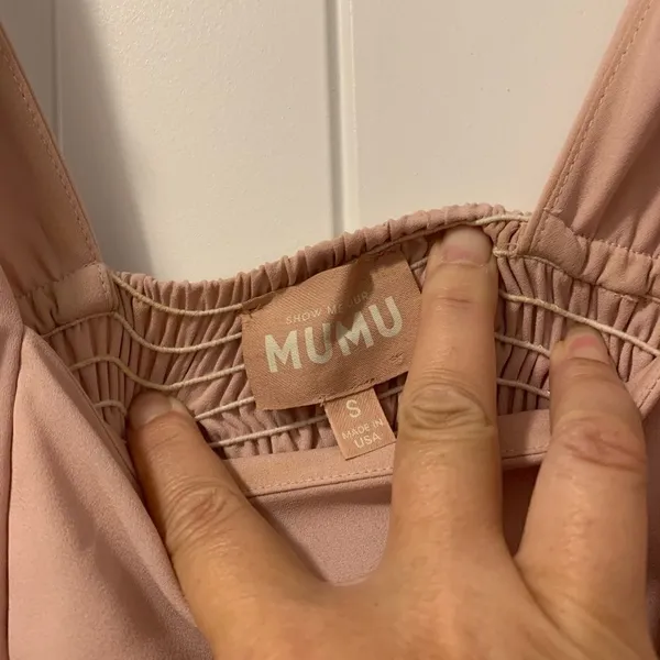Show Me Your Mumu Square Neck Fitted Bodice Dress Size Small Blush Color Ties - Image 5