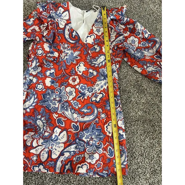 Zara Ruffled red blue white bohemian Paisley Print long sleeve Mini Dress M - Image 5
