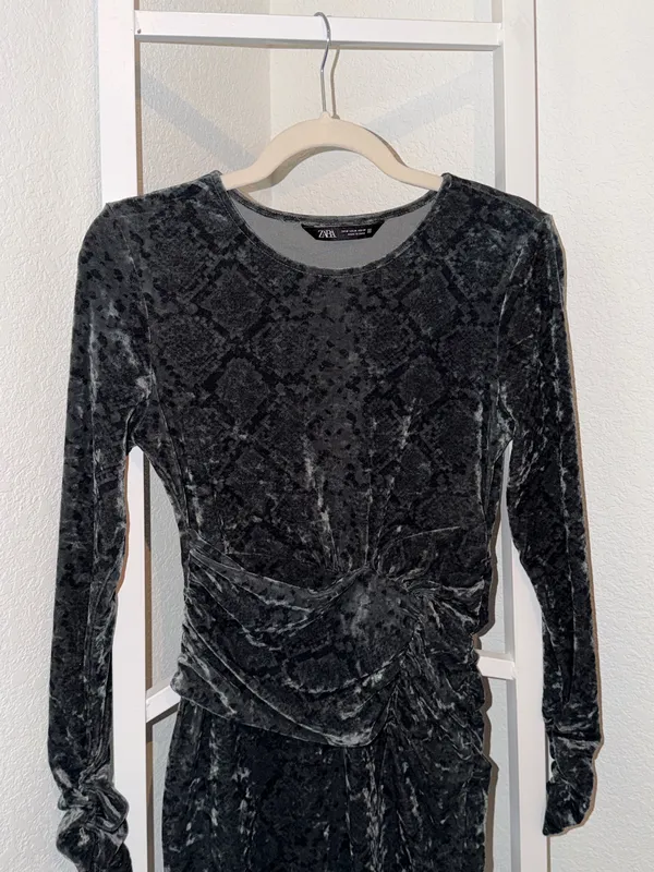 ZARA Crushed Velvet Mini Dress Medium - Image 3