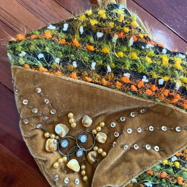 Vintage Velvet Boho Bag Beaded Embellished Crescent Moon Purse Indie Hippie Ermo - Image 3