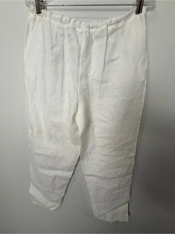 White Linen Drawstring Pants Size M - Image 5