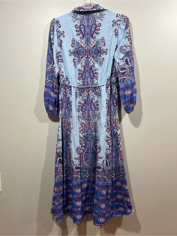 LOFT Light Blue & Blue Paisley Button Front Midi Dress Size XS - Image 7
