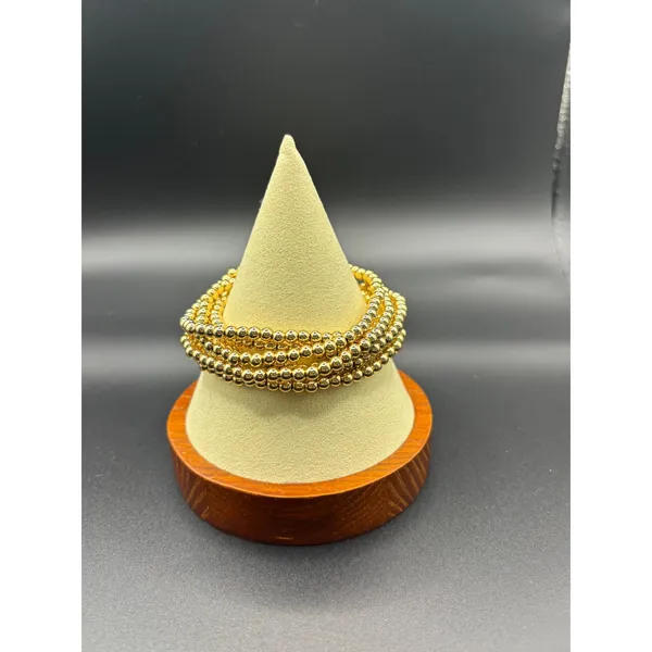 Gold Tone Beaded Stretch Bracelet Stack Set 4pc Initial A‎ Charm Polished 2232 - Image 3