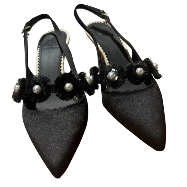 Tory Burch Penelope Black Slingback Heels Sz. 6.5 - Image 2