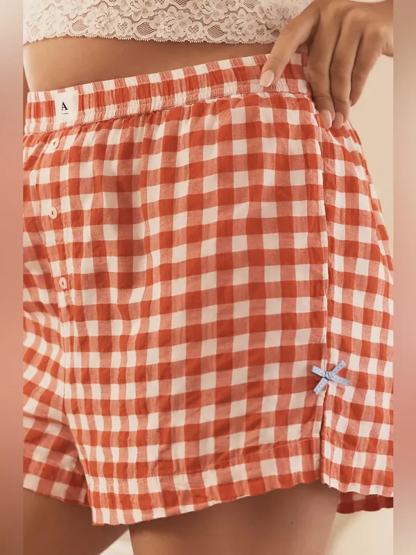 Anthropologie The Wren Boxer Shorts Bow Edition gingham high rise cotton pajamas - Image 8
