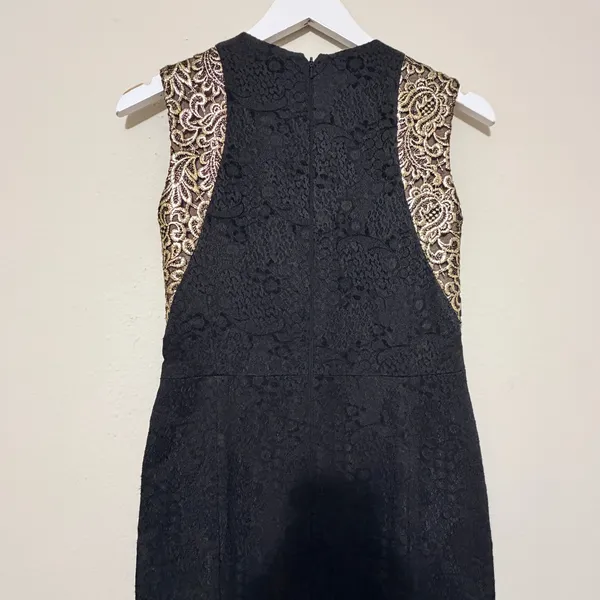 Carmen Marc Valvo Lace Gown Dress Womens 4 Small Black/Gold‎ Formal Evening - Image 4