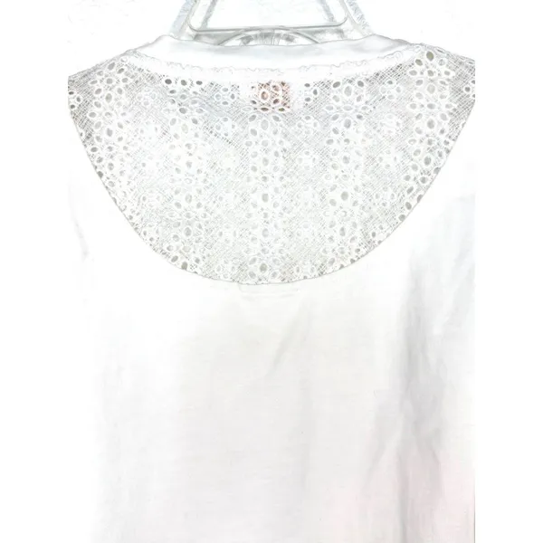 Fate Women White Lace Yoke Back Short Sleeve Top Blouse Size Small Pleated - Image 3