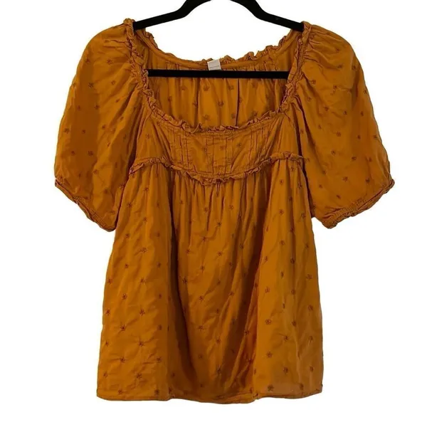 Old Navy brown square neck embroidered puff sleeve top M - Image 2