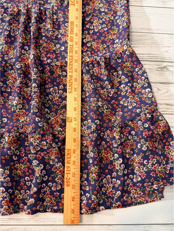 Time and Tru Floral Tiered Dress Women’s L 12-14 Long Sleeve Navy Boho - Image 11