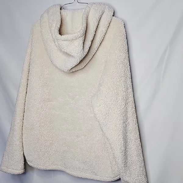 PINK - Victoria's Secret Cream Pullover Polor Fleece Texture Hooded Sweatshirt Sz M - Image 5