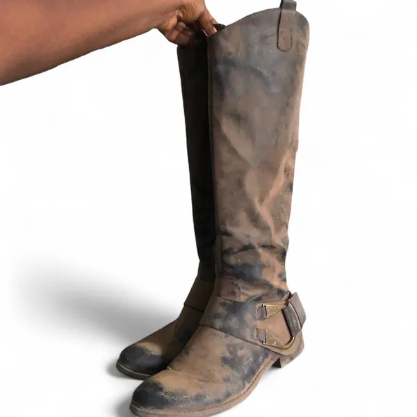 Y2K Brown equestrian goth riding harness preppy knee high boots buckles western distressed whimsygoth boho festival indie hippie #campus #streetwear #gorpcore #acubi #subversive black brown Sz 10M - Measurement in pics - Image 3