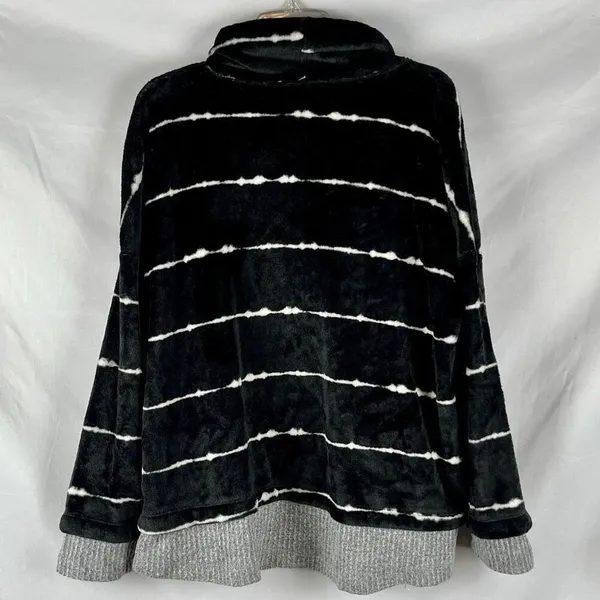 Como Vintage Black White Striped Drawstring Cowl Neck Sweatshirt XXL - Image 2