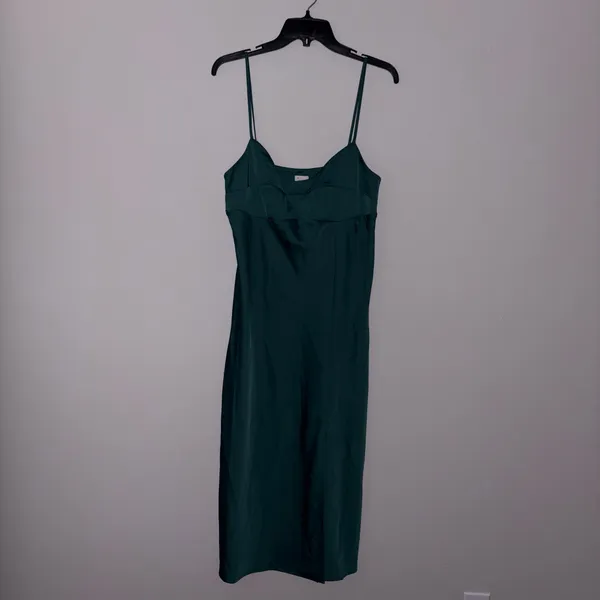 A New Day Emerald Green Slip Midi Satin Slip Dress with Front Slit - Image 3
