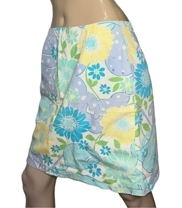 Lilly Pulitzer White Label 6 Light Blue Yellow White King Crab Printed Skirt - Image 2