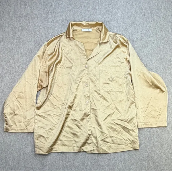 Vintage Christian Dior Pajama Set Women L Gold Luxury Old Money Loungewear Fair - Image 5
