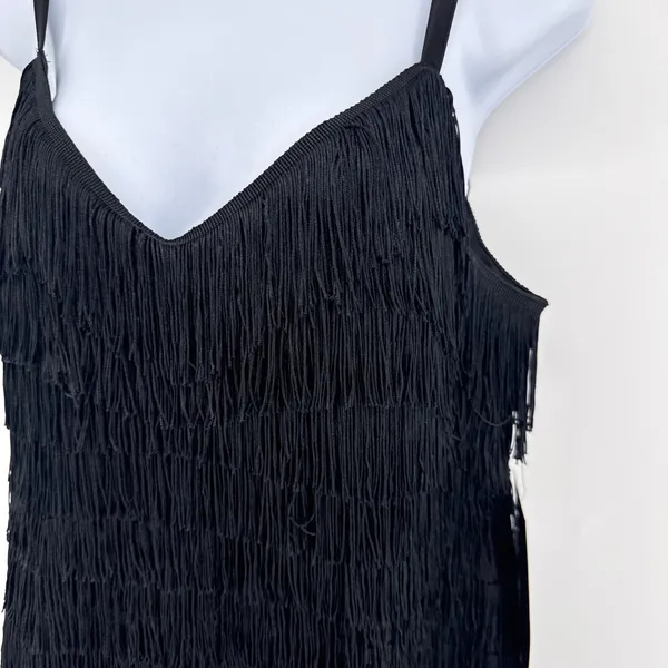Tuckernuck‎ NWT Black Bristol Fringe Mini Dress Flapper Cocktail Party Large - Image 4