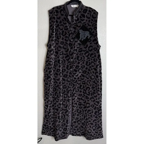 Laffaire Womens OS Purple Animal Print Velvet Tiger Long‎ Cardigan Dress Duster - Image 3