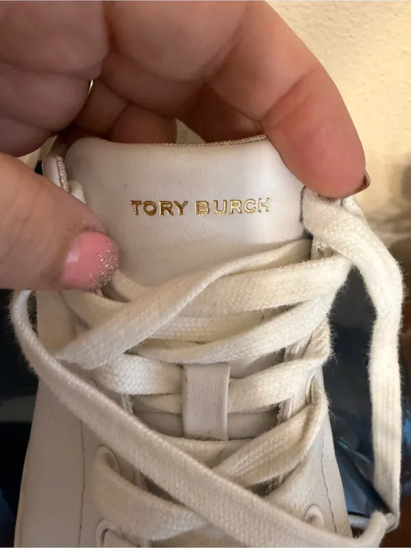 Tory Burch Howell Court Sneaker White Leather w/ Pink lace up Shoes Size 7 - Image 6